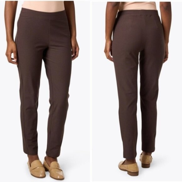 Eileen Fisher | Washable stretch crepe mid-waist pant in dark brown - Picture 2 of 10